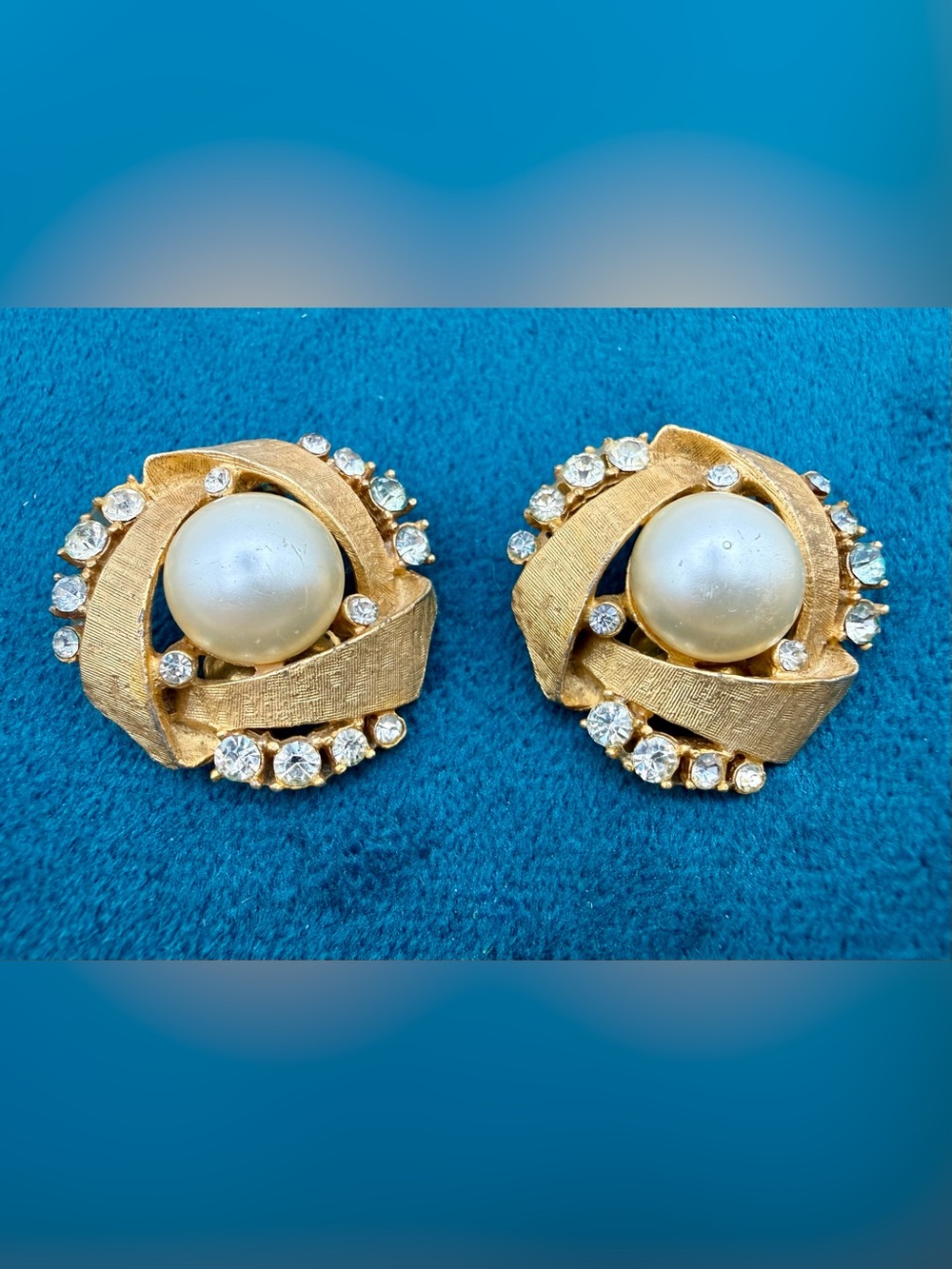 Gold-Tone Pearl and Crystal Clip Earrings - Timeless Women's Jewelry